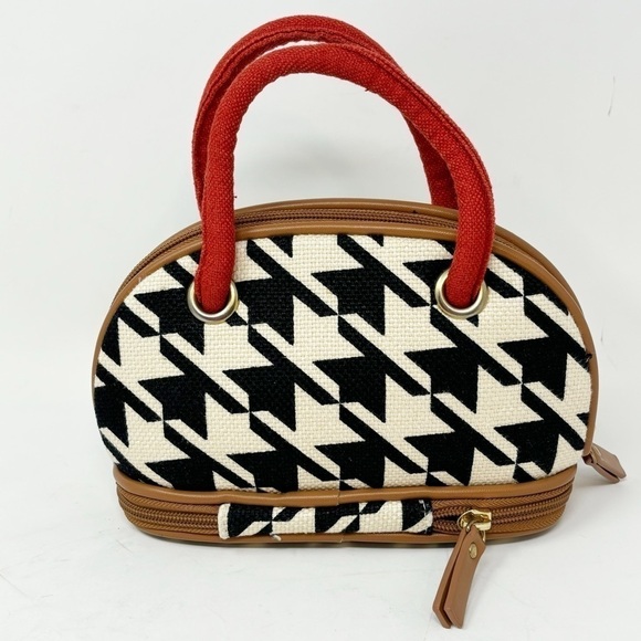 SPARTINA 449 Women’s Cosmetic Bag Purse Mini Purse Houndstooth Leather - Picture 3 of 8